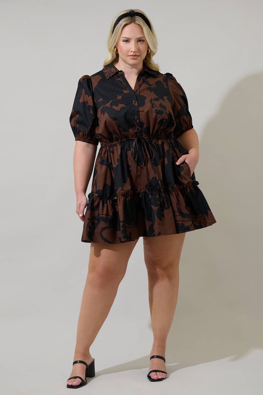 Chocolate Somerton Floral Stacie Button Down Mini Dress Curve for wholesale on Faire3