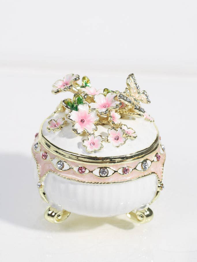 🦋✨ White Enamel Jewelry Box with Floral and Butterfly Design ✨🌸 for wholesale by Little Luxe Charm Co.