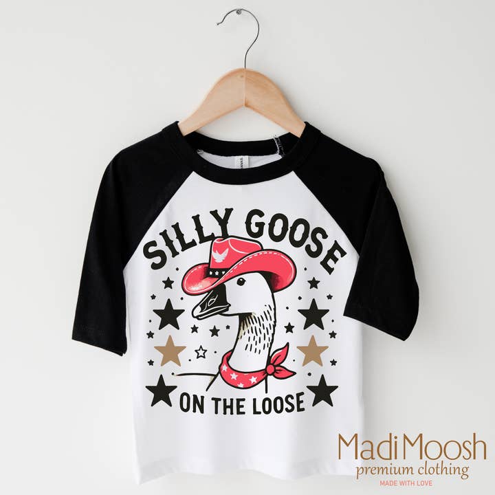 Madi Moosh - Wholesale Screen Printed T-Shirt - Kids - Silly Goose On The Loose Shirt - Cute Western Tee1