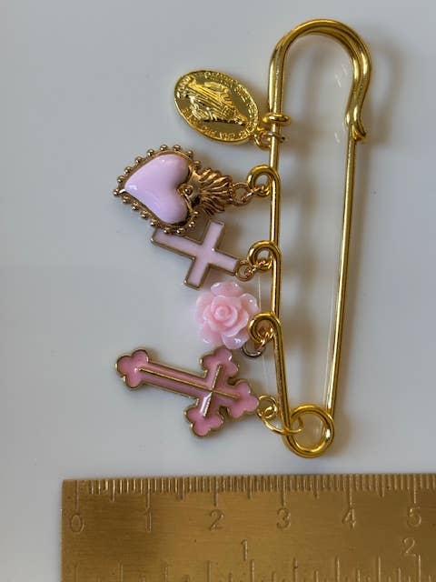 Miss DJ Angel - Wholesale Brooch - Ex-voto brooch, religious medal cross brooch, cross gift for mom, cross gift for woman, pink cross charm4