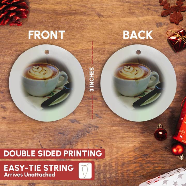 3dRose - Wholesale Ornament - 3dRose, Americano Coffee with Tulip Design And Chocolate Spoon, Ornament2