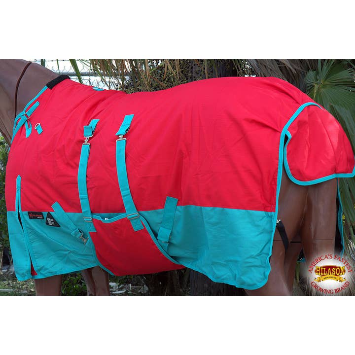 HILASON - Wholesale Horseback Riding Gear - Hilason 600D Winter Waterproof Horse Turnout Blanket Belly Wrap Red & Turquoise3