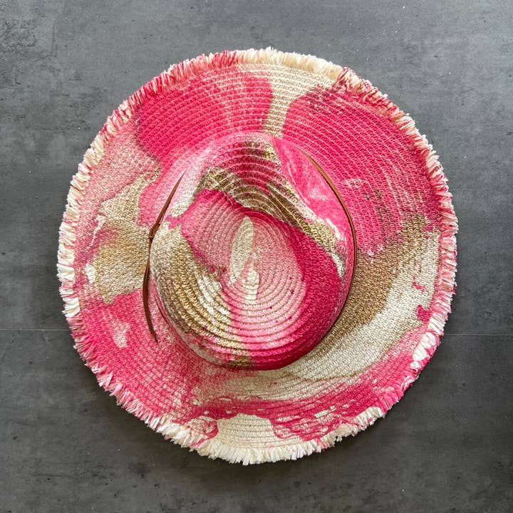 N.Y.M.F. by Co - Wholesale Straw Hat - Women's - Marbled Straw Fringe Rancher Hat