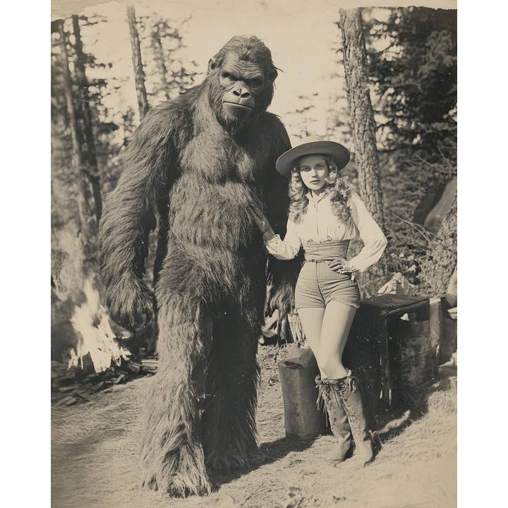 Mowbi - Wholesale Art Print - Cowgirl with Bigfoot - Sasquatch Art Prints - 8"x10" Art Print for 11"x14" Frame