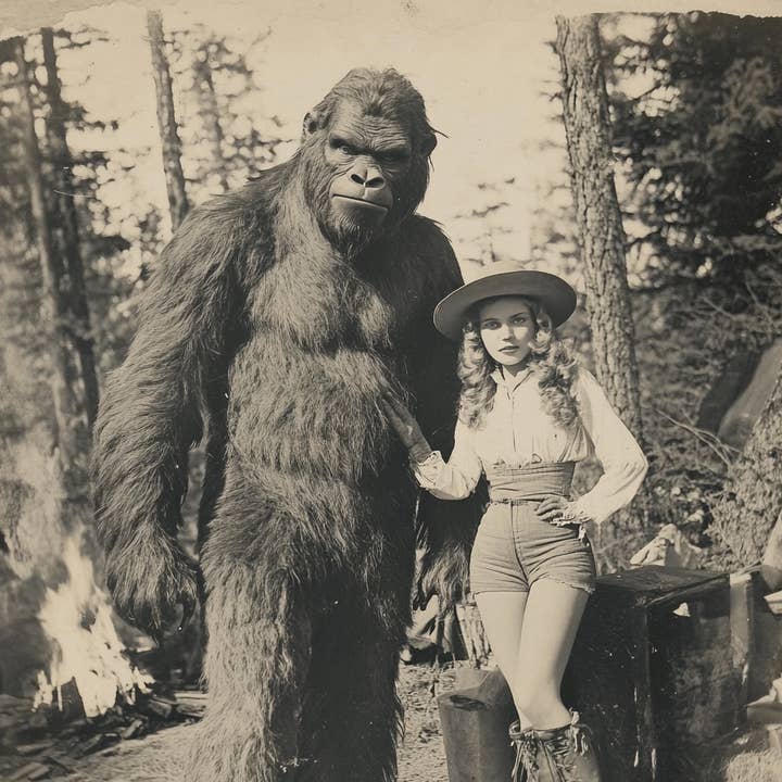 Mowbi – wholesale Konsttryck – Cowgirl med Bigfoot - Sasquatch-konsttryck - 8 ”x10" konsttryck för 11"x14" ram0