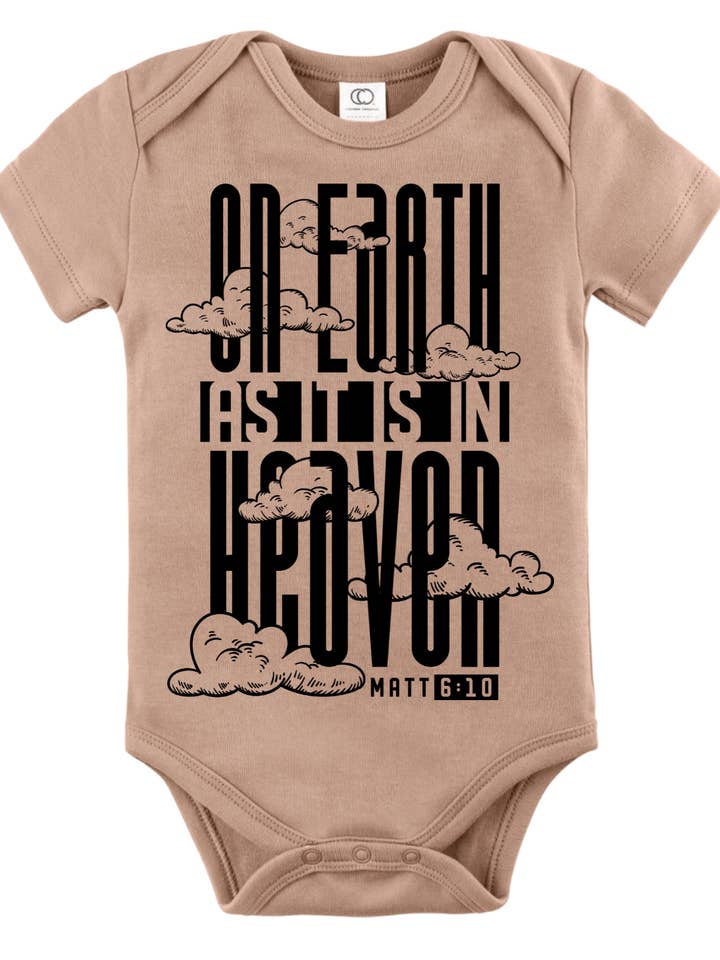 On Earth As It Is In Heaven – Infant Christian Bodysuit for wholesale by Lumiere Vive