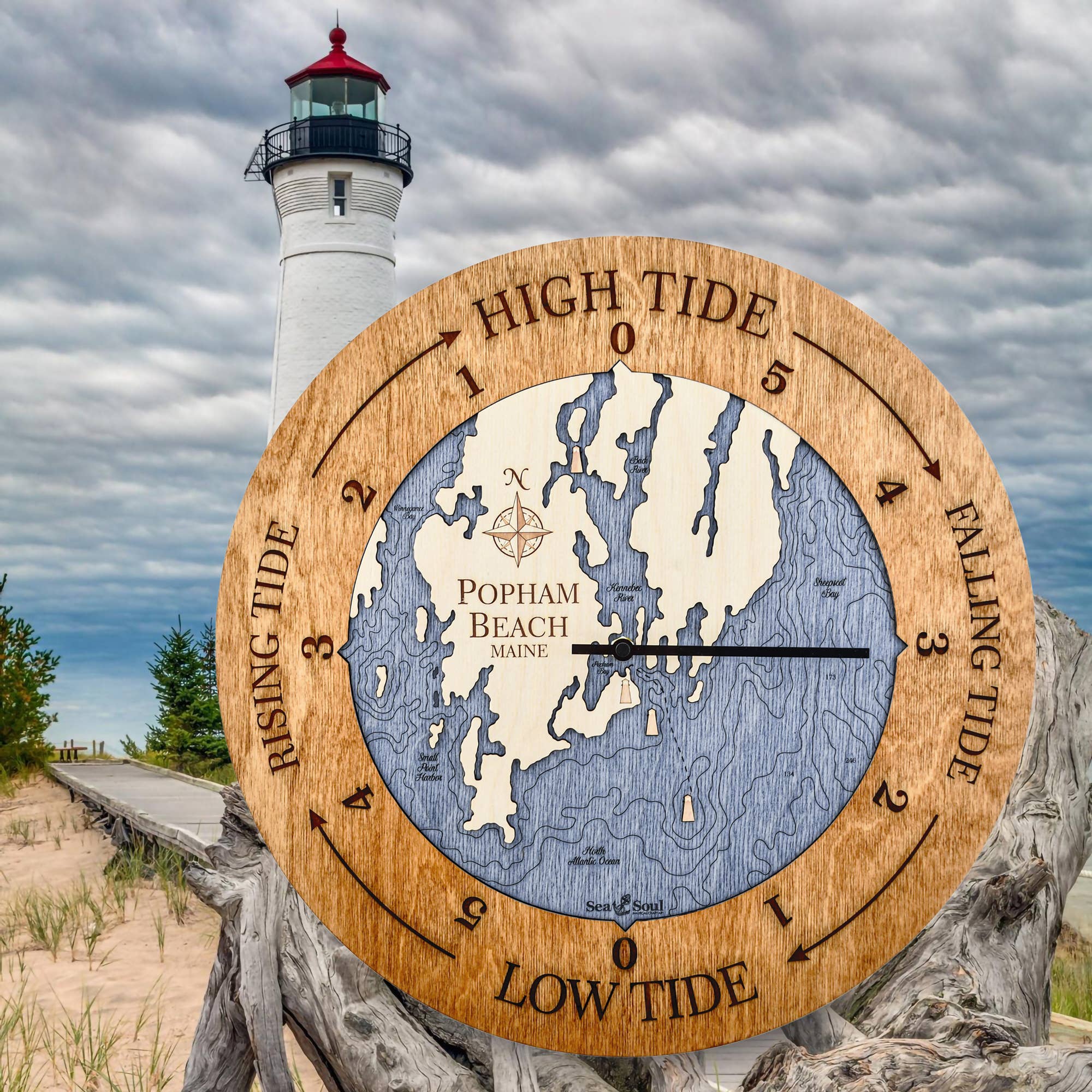 Sea & Soul Nautical Chart Art - Vente Horloges murales - Carte de profondeur d'eau de la côte du Maine85