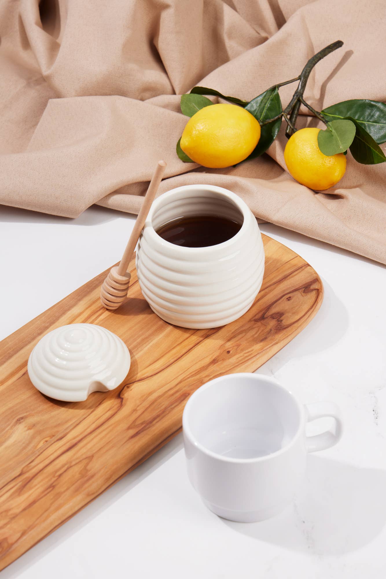 Core Home - Wholesale Honey Pot - 16.9oz Ceramic Ribbed Honey Jar w/ Wooden Dipper2