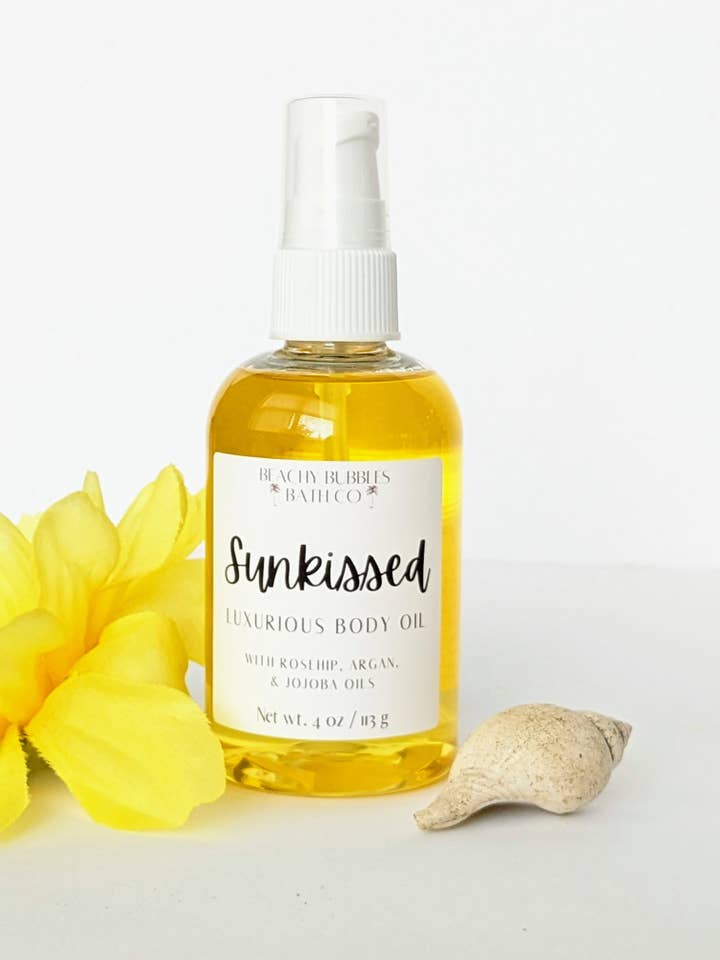 Sunkissed Body Oil for wholesale by Beachy Bubbles Bath Co