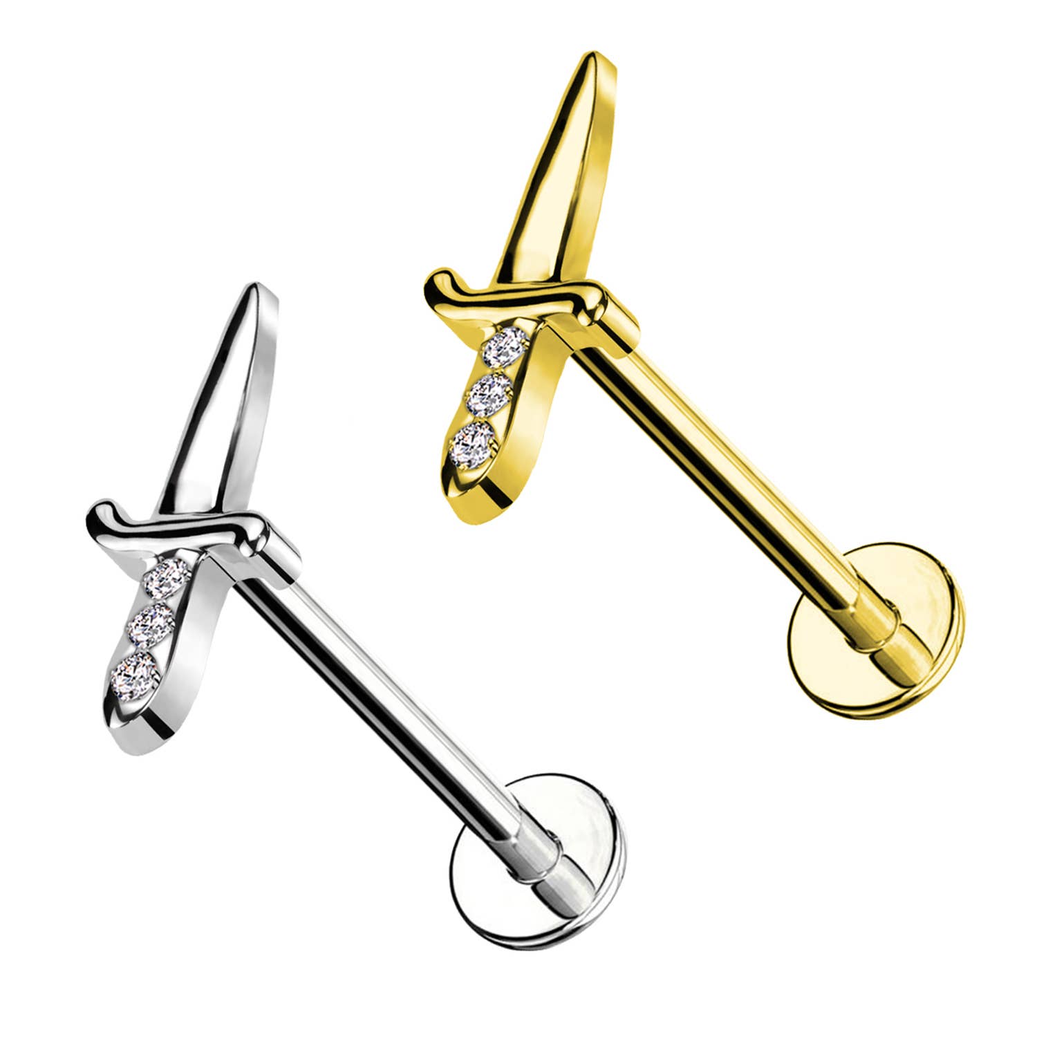 Awaken - Wholesale Single Earring - Labret Piercing with Sword Shaped Crystals PC-1521