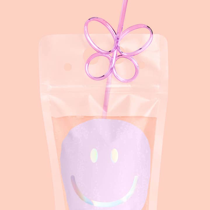 Petit Fetti - Wholesale Drinking Glass/Cup - Kids & Baby - Smiley Drink Pouches, Bday Decor, Preppy Party; 16 count