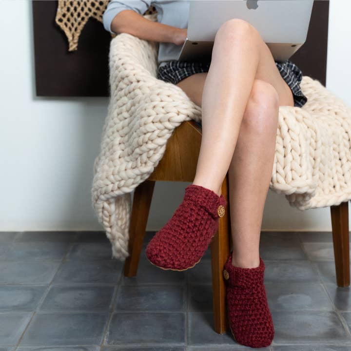 Wine Red Handmade Wool Ankle Booties for Women for wholesale by Kingdom of Wow