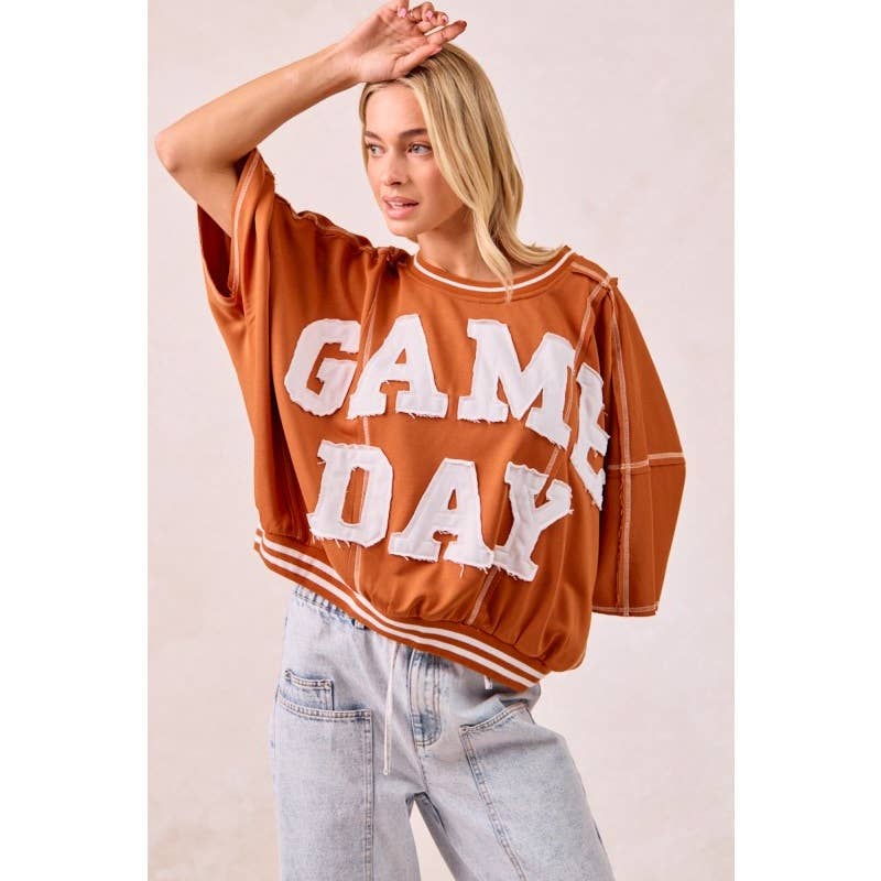 IVE - Wholesale Knit Top - Women's - Gameday Patchwork Stitch Detail French Terry Top2