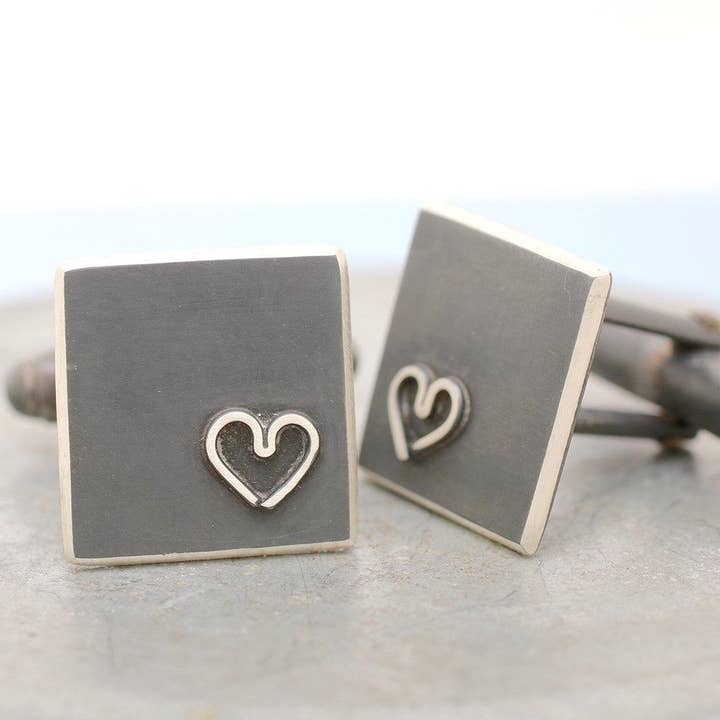 Sterling Silver Wedding Cufflinks. Black Heart Cufflinks for wholesale by Louy Magroos