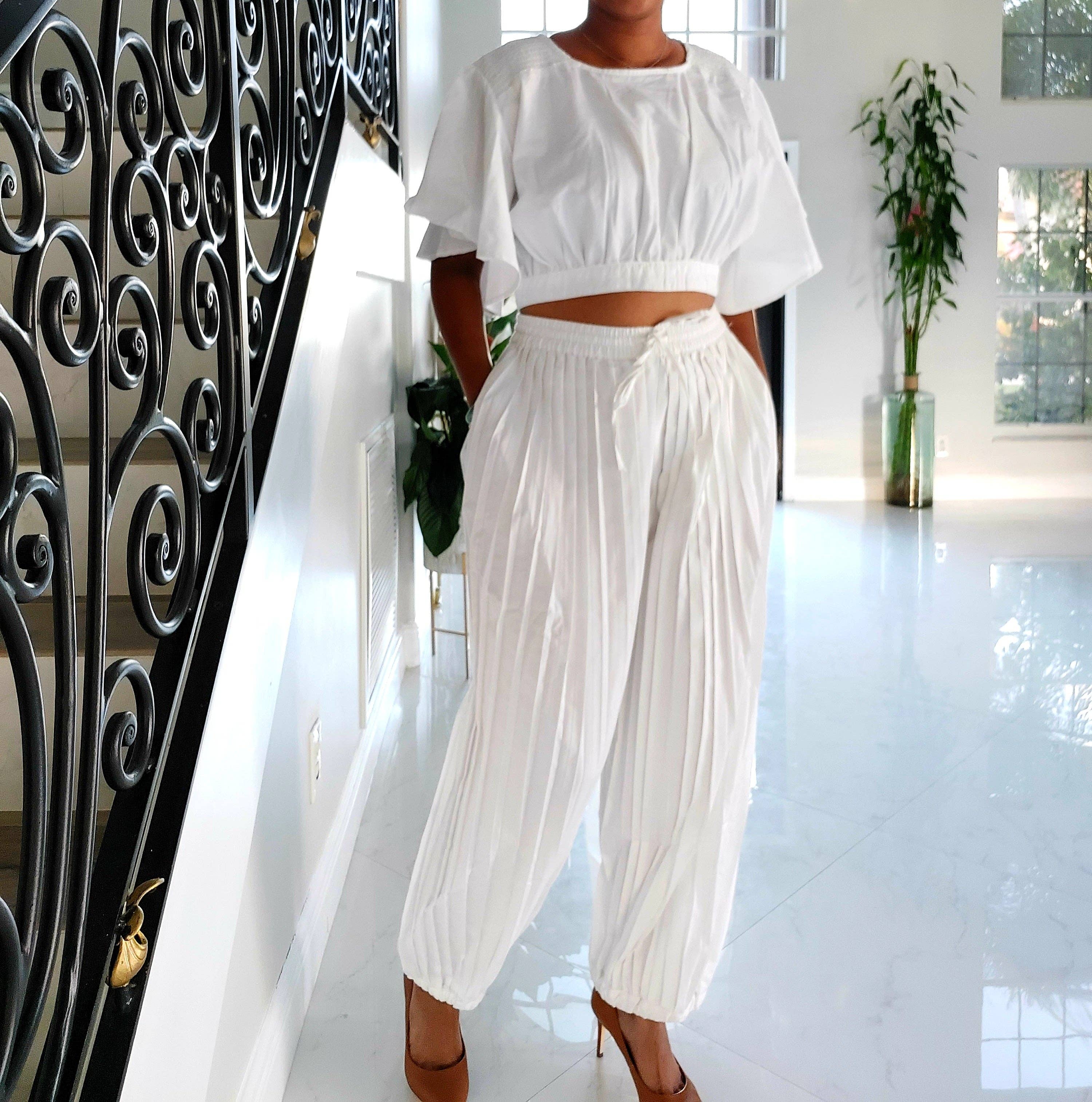 India Batik – wholesale Set med topp och byxa – Dam – Crop Top/Harem Byxa - Vit0