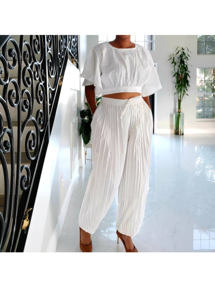 India Batik - Vente Ensemble haut et pantalon (PAS d'intérieur) - Femme - Pantalon court et sarouel - Blanc