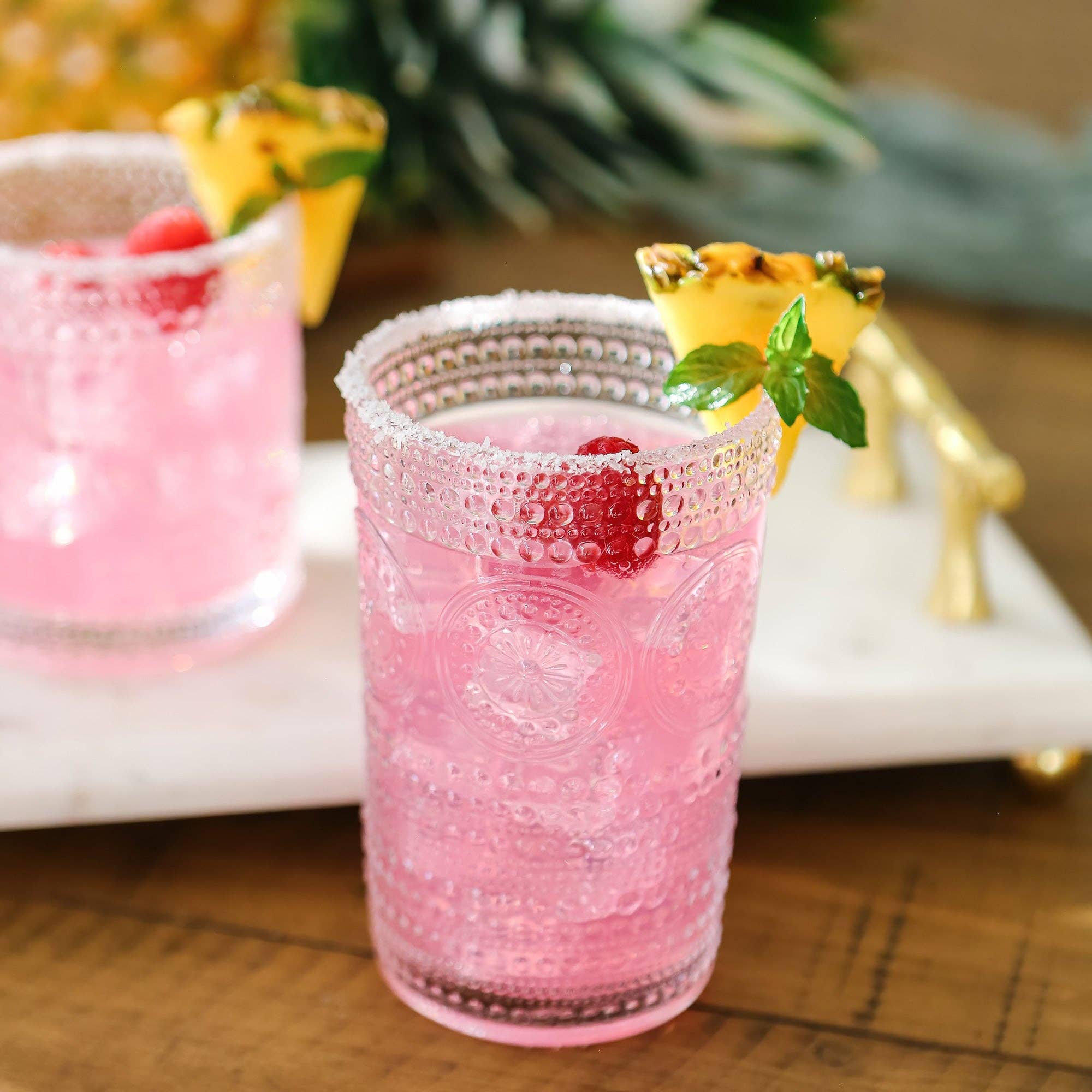 Kate Aspen - Wholesale Cocktail/Liquor Glass - 13 oz. Hobnail Beaded Floral Clear Drinking Glasses (Set of 6)2