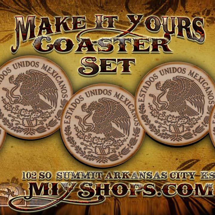Estados Unidos Mexicanos Mexicanos Seal Set1 Sous-verres en bois pour la vente par Make It Yours
