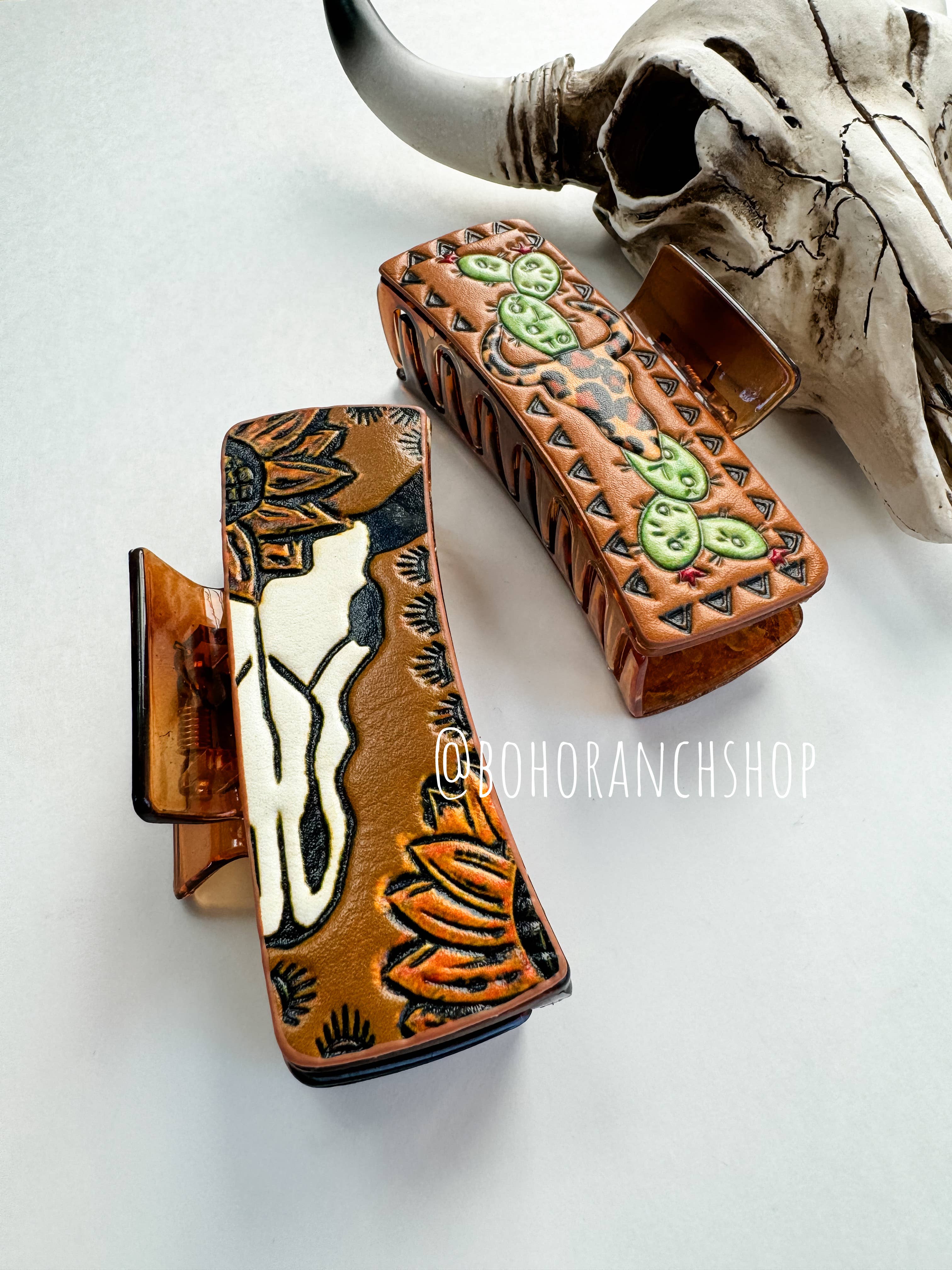 Boho Ranch Shop - Wholesale Hair Clip - Women's - Large Western Faux Embossed Leather Hair Clip Claw6