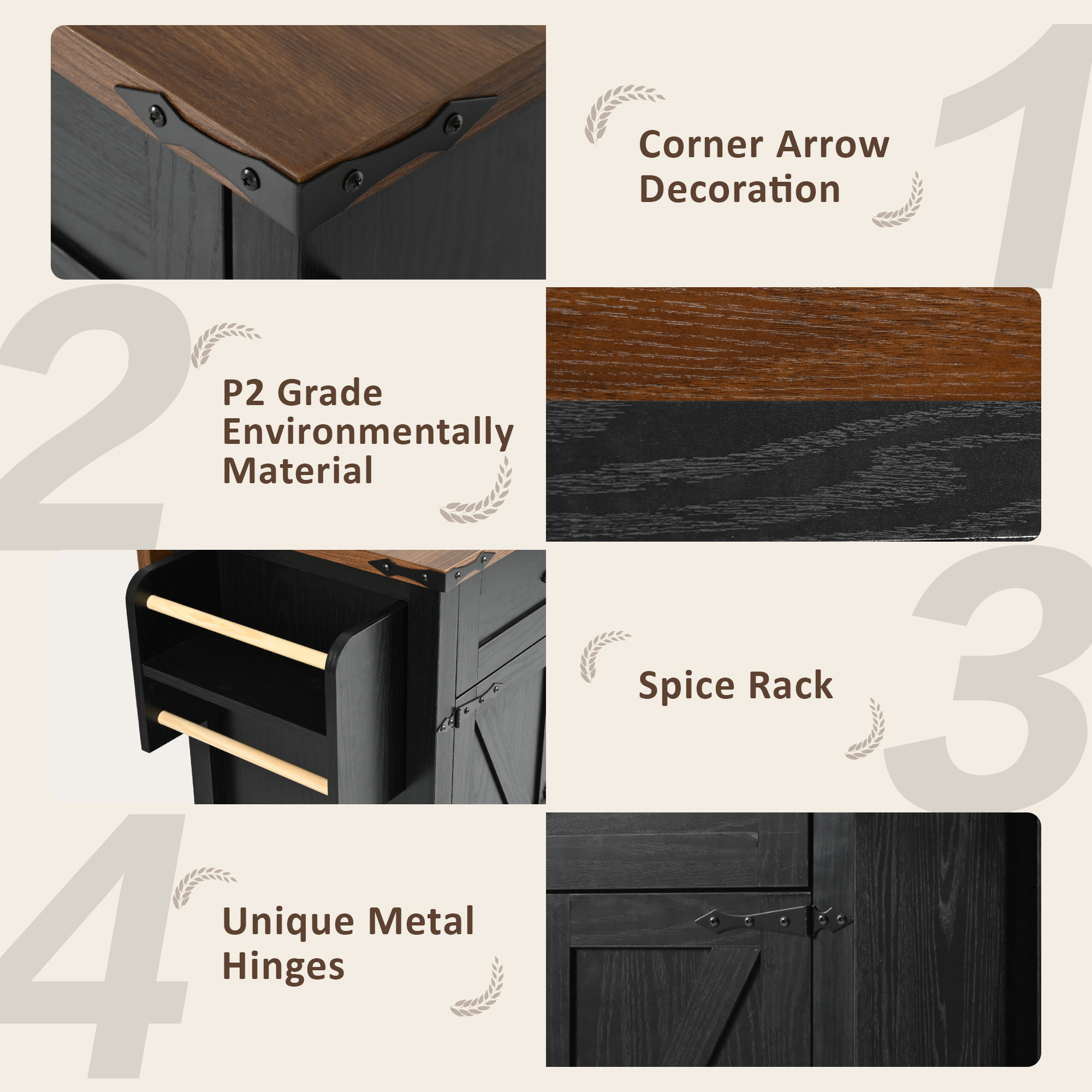 Orange County Decor - Wholesale Kitchen Storage/Organizer - K&K 53.5''Farmhouse Kitchen Island With Power Outlet, Kitchen Storage Island With Drop Leaf, Spice Rack And Drawer, Rolling Kitchen Cart On Wheels, For Home, Kitchen And Dining Room, Black Black16