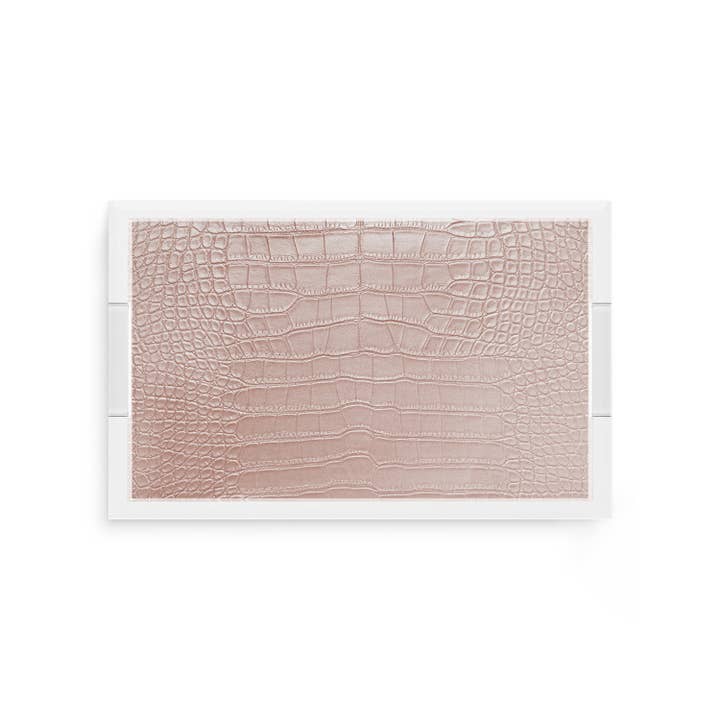Vassoio Decorativo Rettangolare in Acrilico Oro Rosa Cameo Coccodrillo per la vendita all'ingrosso da parte di Nicolette Mayer Collection