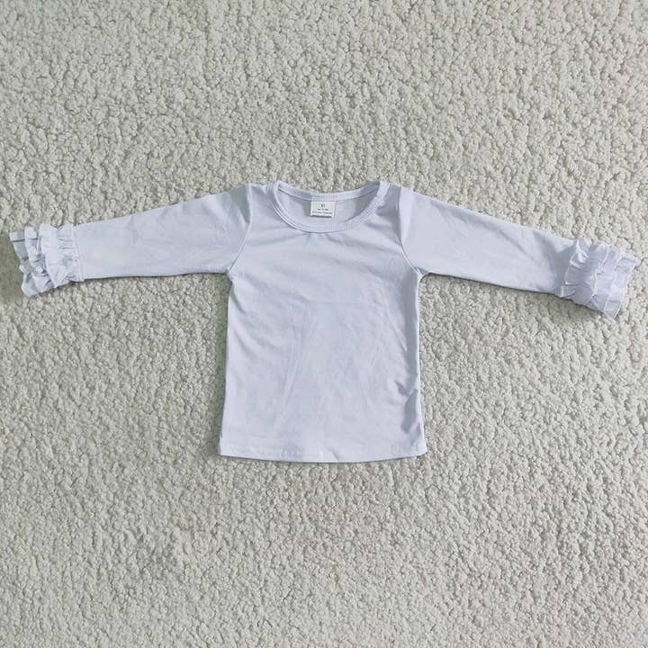 Aier Wholesale - Wholesale T-Shirt - Kids - White icing ruffle long sleeve T-shirts