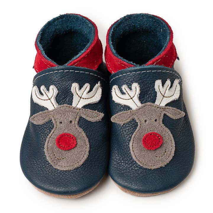 Zapatos descalzos para bebé y niño de Navidad - Reno Azul Marino/Gris para venta al por mayor de Inch Blue
