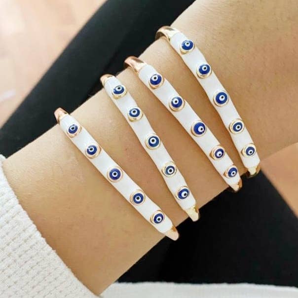 Evil Eye Bracelet, White Band Bracelet, Cuff Bracelet for wholesale by Evileyefavor