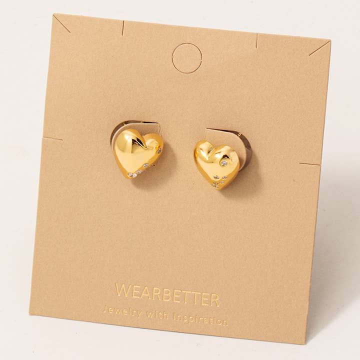 Goldfarbene Mini-Ohrstecker in Herzform mit Zirkonia für den Großhandel von Fame Accessories