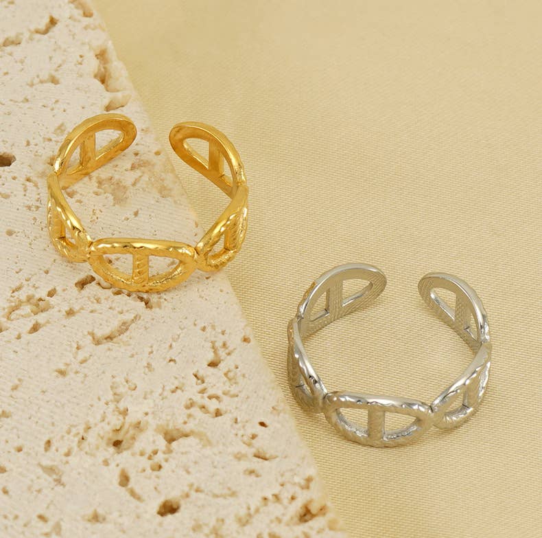 Lily Clothing - Wholesale Band/Stacked Ring - TITANIUM CUTOUT ADJUSTABLE STAINLESS STEEL RING4