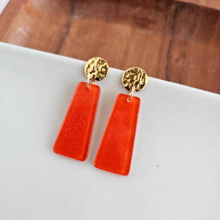 Spiffy & Splendid - Wholesale Dangle Earrings - Mia Mini Earrings - Orange Glitter // Jewelry, Game Day3