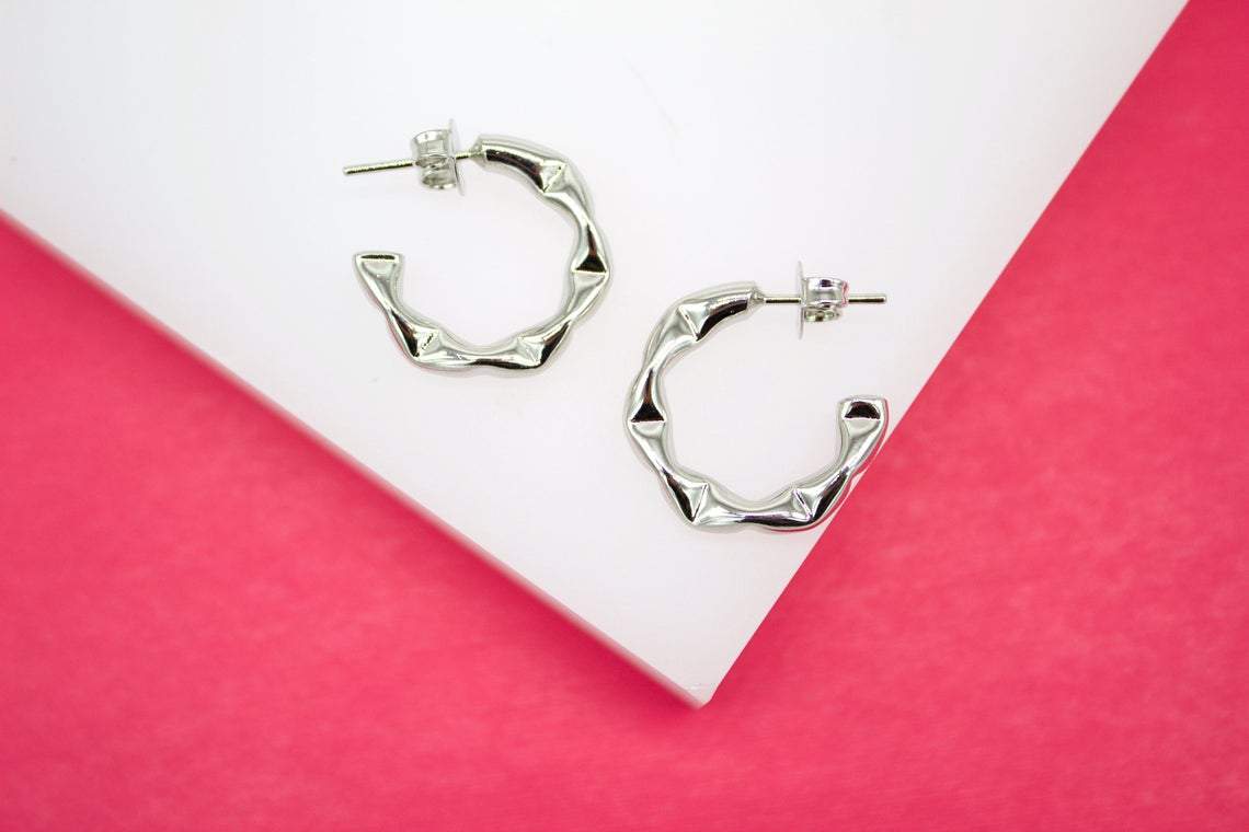 MIA Jewelry - Wholesale Hoop Earrings - 18K Gold Filled Thick Dented Style Hoops Lever Back Earrings (K23-24)3