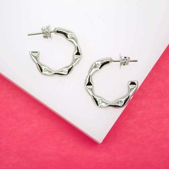 MIA Jewelry - Wholesale Hoop Earrings - 18K Gold Filled Thick Dented Style Hoops Lever Back Earrings (K23-24)3