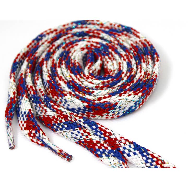 The Shoelace Factory - Venta al por mayor Cordones de zapatos - Unisex - Cordones planos brillantes rojos, blancos y azules
