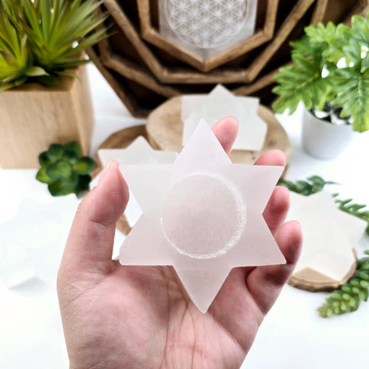 Rock Paradise - Wholesale Candle Holder - Crystal Selenite Six-Pointed Star Candle Holder Small size