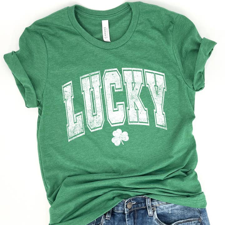Distressed lucky St. Patrick's Day graphic t-shirt, Women's for wholesale by ATTA TOOD LLC