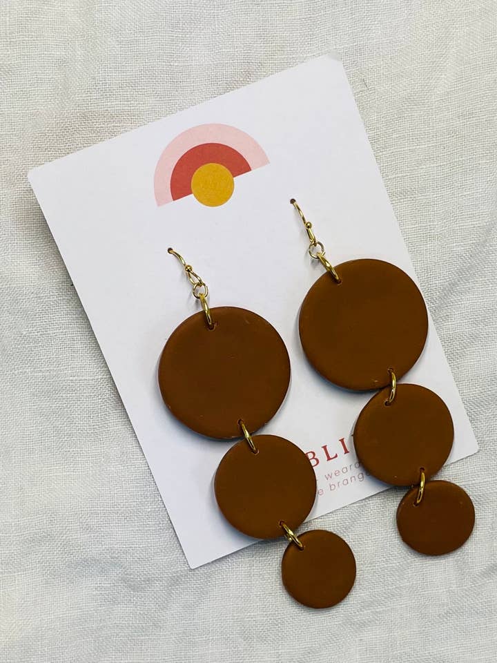 triple circles polymer clay statement earrings for wholesale by Sunblind Fine Art + Wearables
