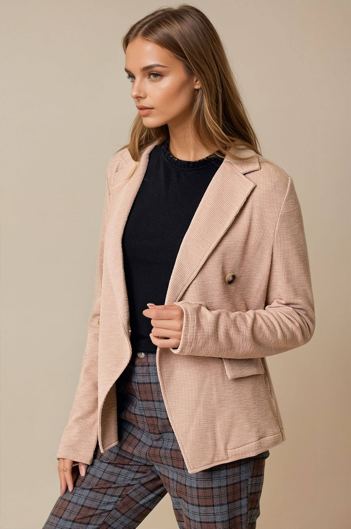 Doe and Rae - Wholesale Blazer - Women's - Double Breast Knit Blazer - 10136J5