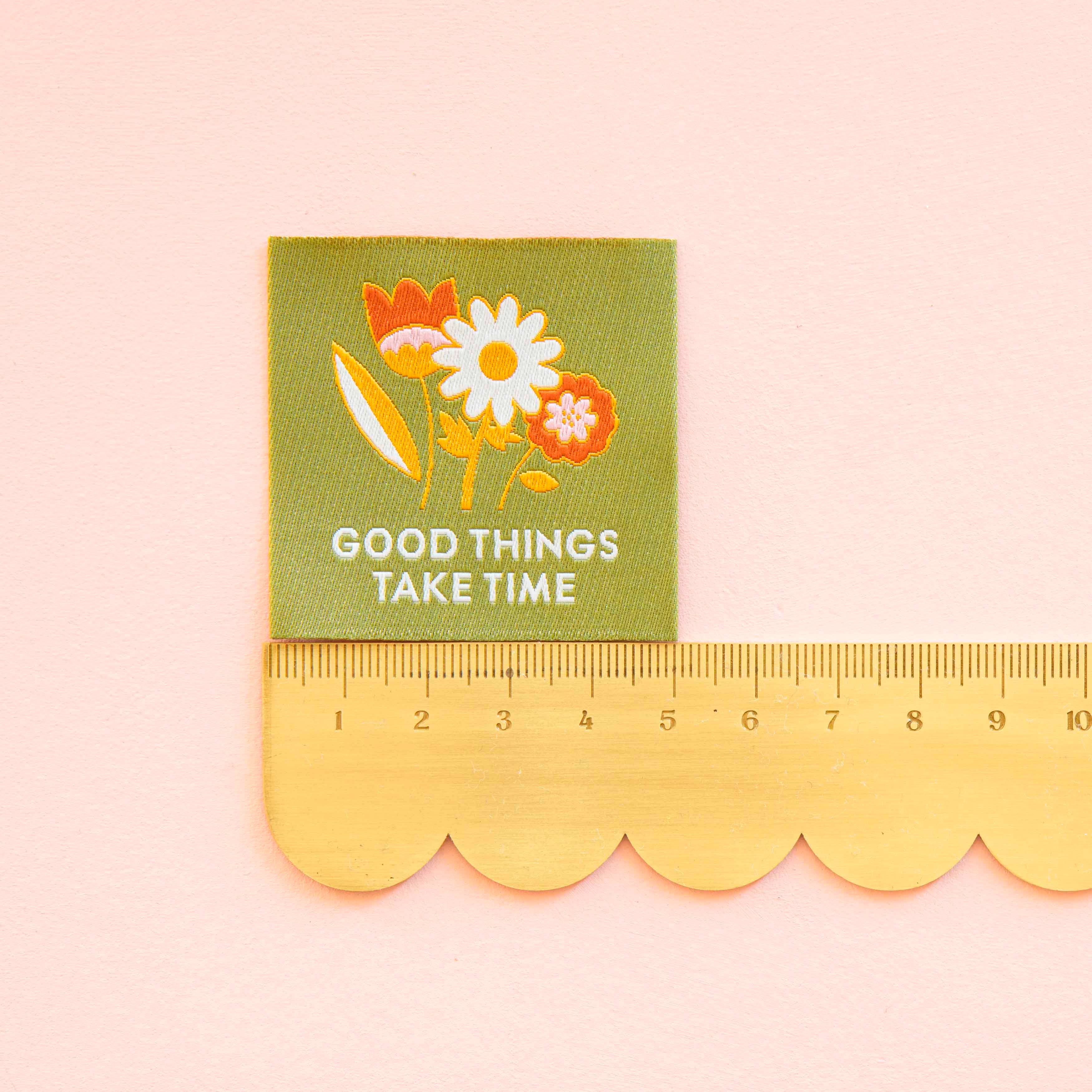 Sarah Hearts - Wholesale Craft Supplies - Good Things Take Time Woven Sewing and Quilting Labels2