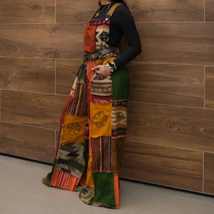 Karma Nepal Crafts - Wholesale Jumpsuit - Women's - Patchwork Wool Blend Wide Leg Jumpsuit8