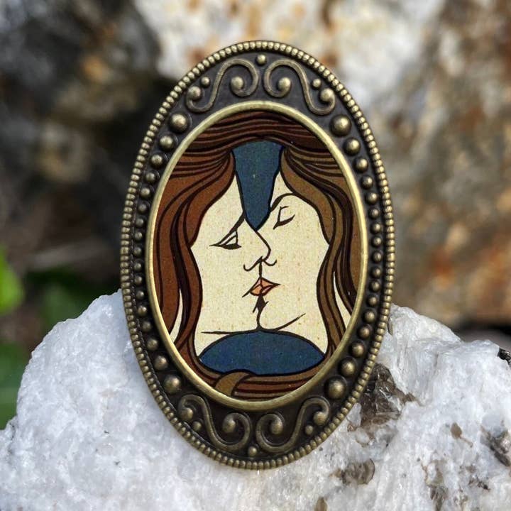 Art Nouveau Lesbian Antiqued Bronze Adjustable Ring Kiss Romance Brass for wholesale by FringePop