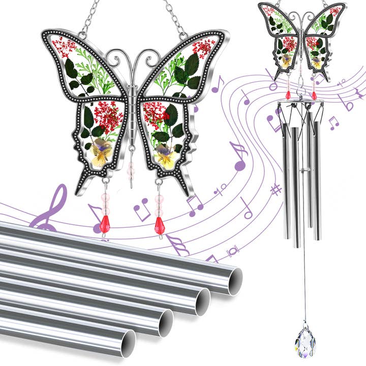 Butterfly Real Flower Wind Chime Gift Decor for wholesale by Longshinnning
