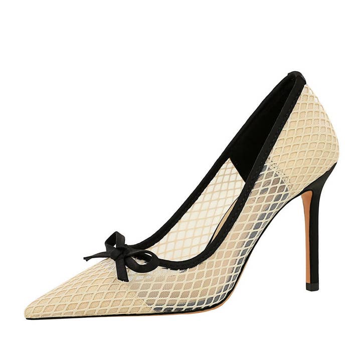 Svelte Seduction - Wholesale High heels – Women’s - French High Heels Bow Pointed Shallow Mouth Mesh Lace Stiletto Heel Slip on Pumps Women6