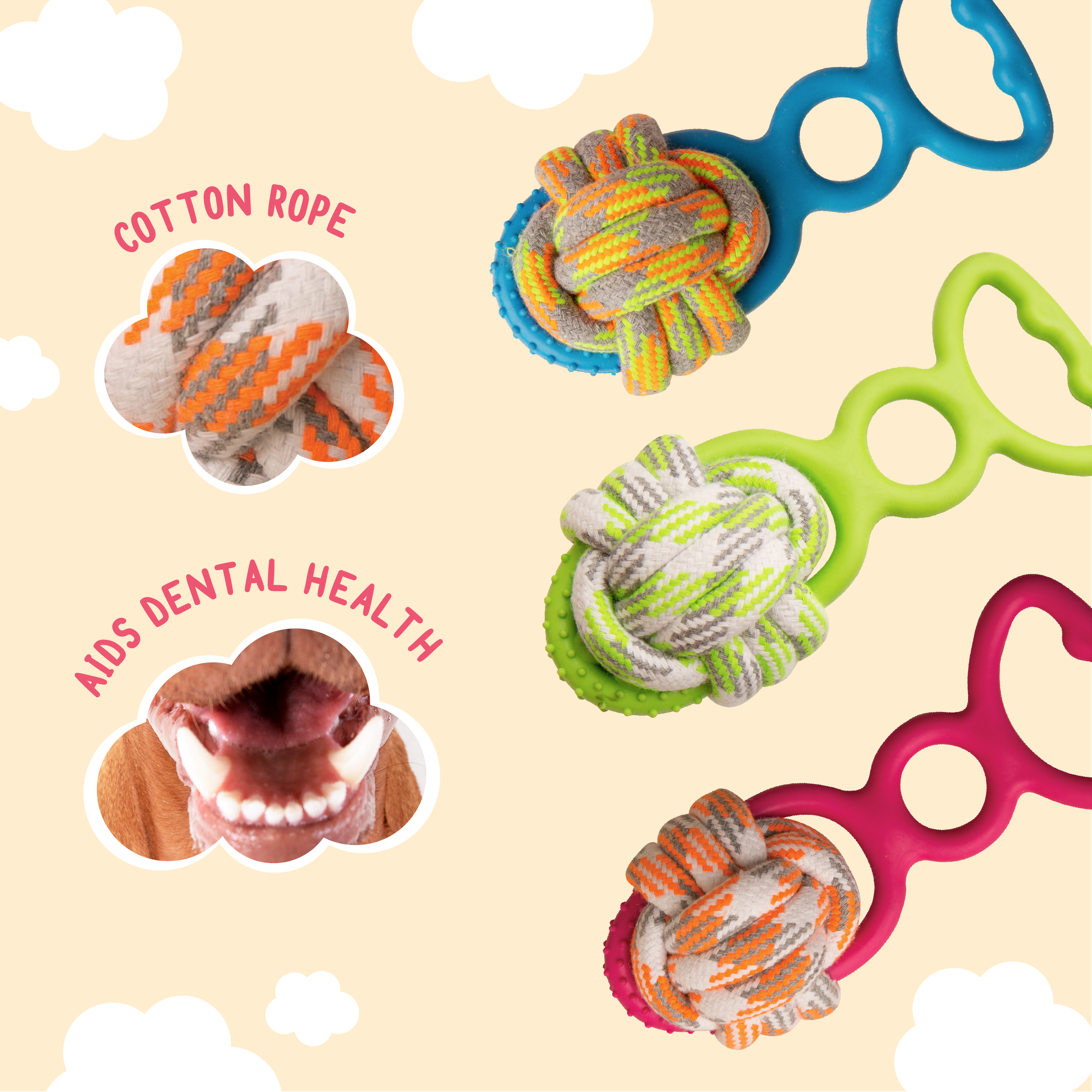 Pet Palette Distribution - Wholesale Pet Rope Toy - Dog - SnugArooz Grab N' Wag Rope Dog Toy Assorted Colors 8"5