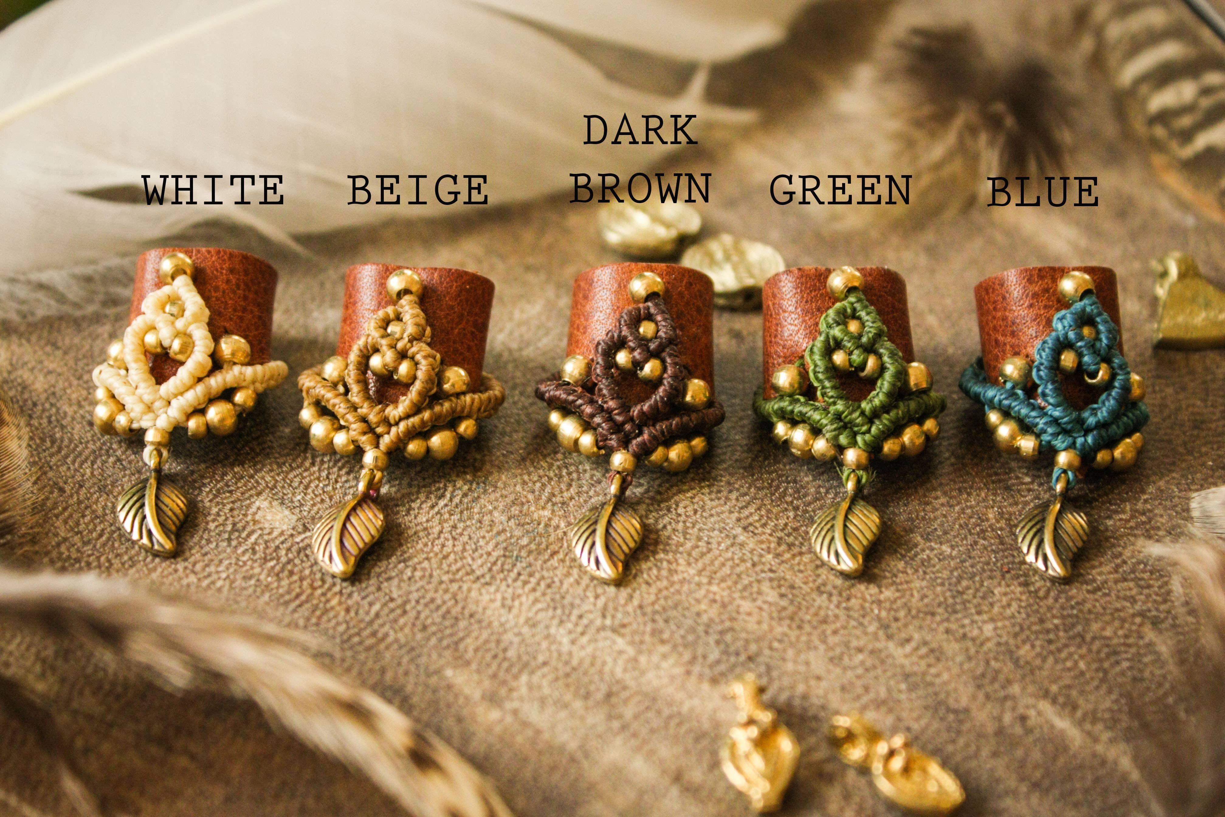 Nomadu - Wholesale Hair Tie - Leather and macrame dreadlock bead with brass details2