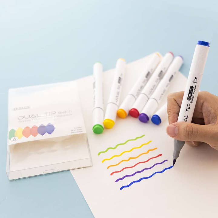 Luna Office Supply - Everyday Essential - Wholesale Marker - Dual Tip Alcohol-Based Markers 6 Primary Colors5