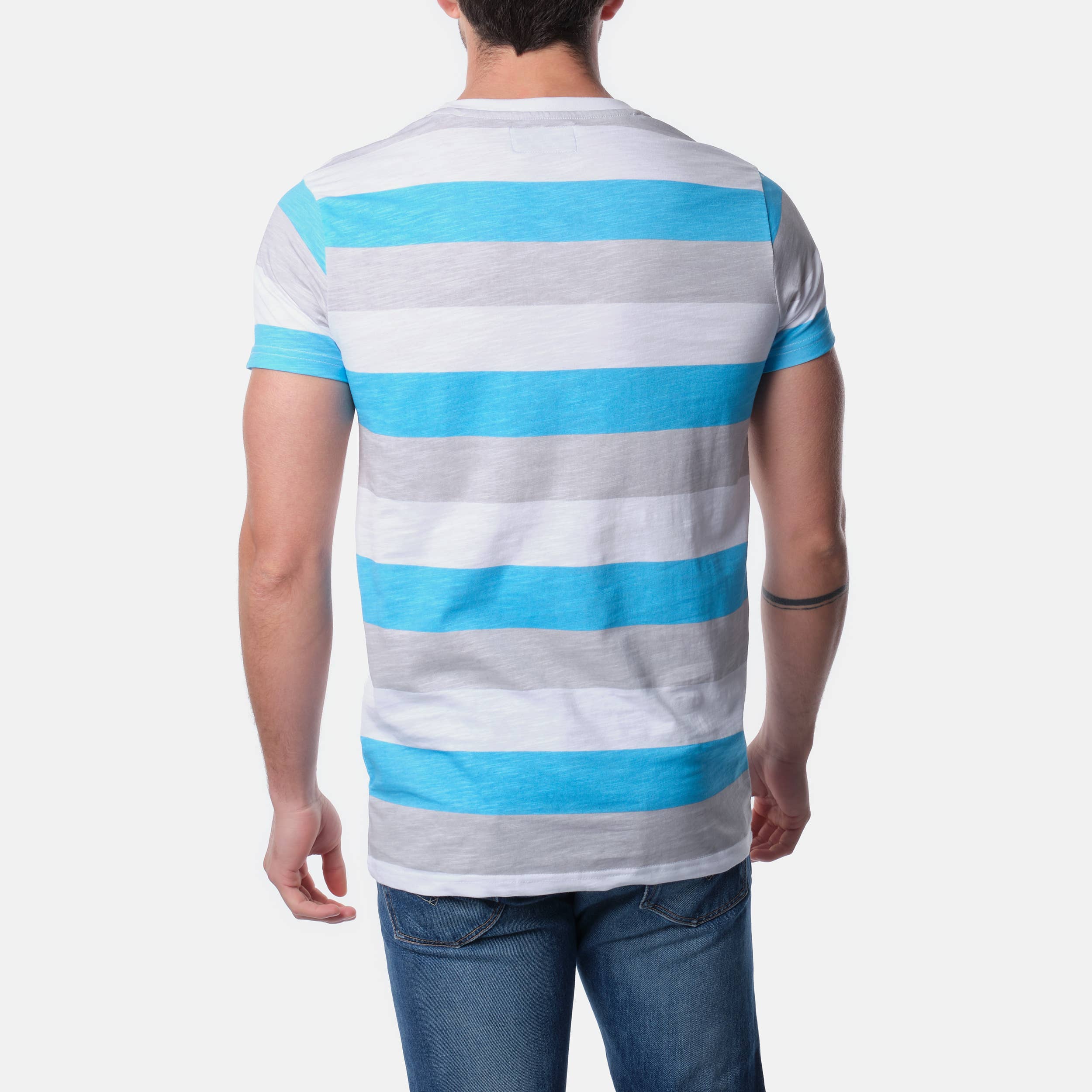 BURGUNDY TURQUOISE Men's striped short sleeve t-shirt for wholesale on Faire3