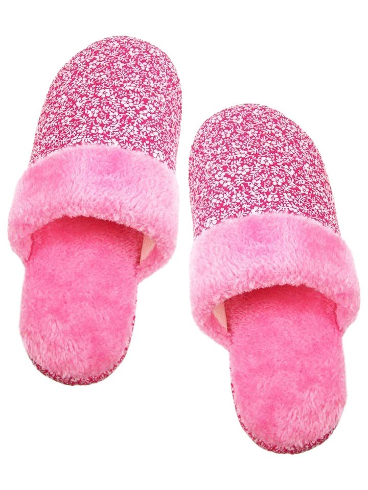 ASSORTED Itty Bitty Floral Fuzzy Fleece Lounge Slippers for wholesale on Faire1