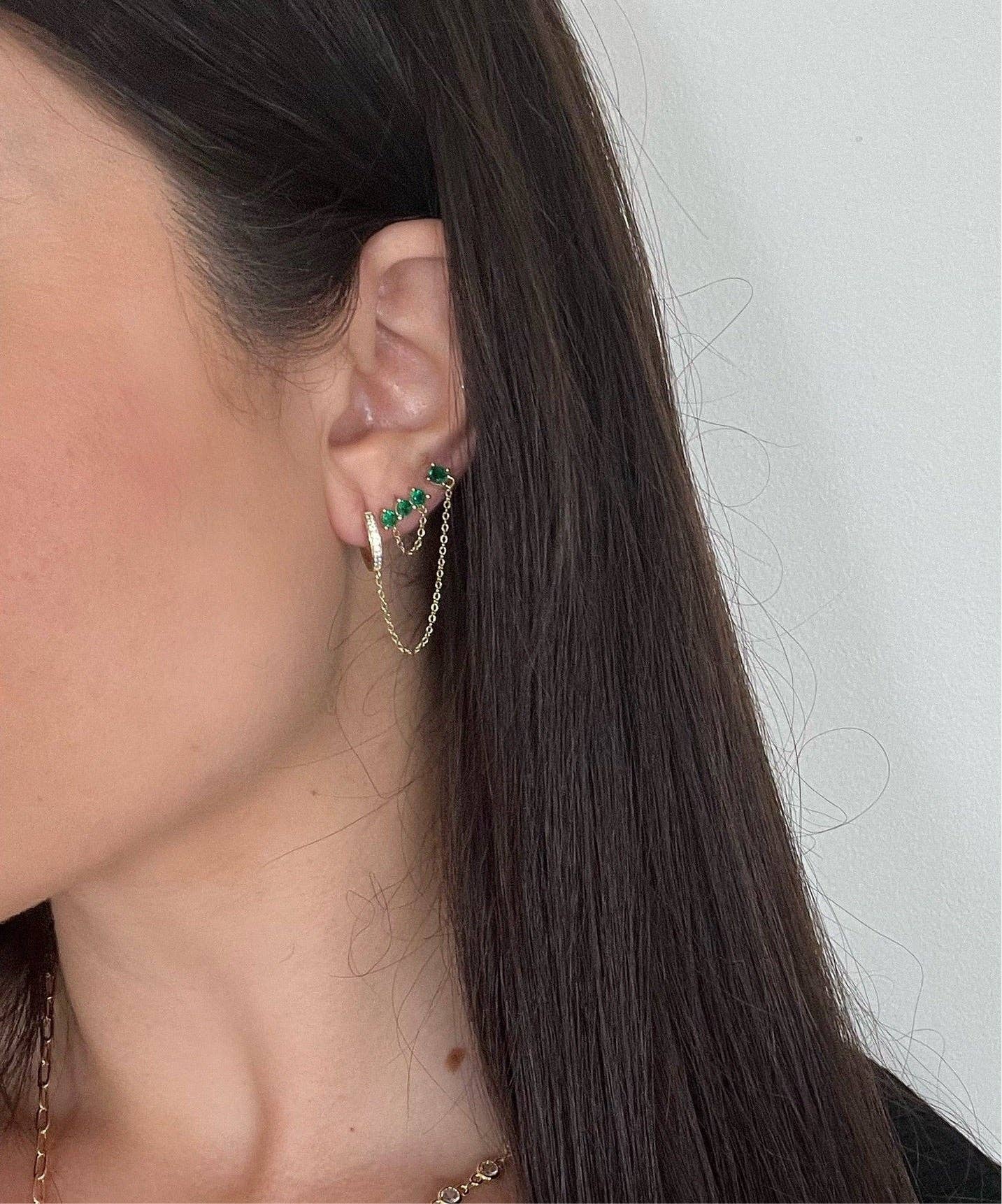 Sahira Jewelry Design - Wholesale Stud/Post Earrings - Magda Emerald Chain Studs3