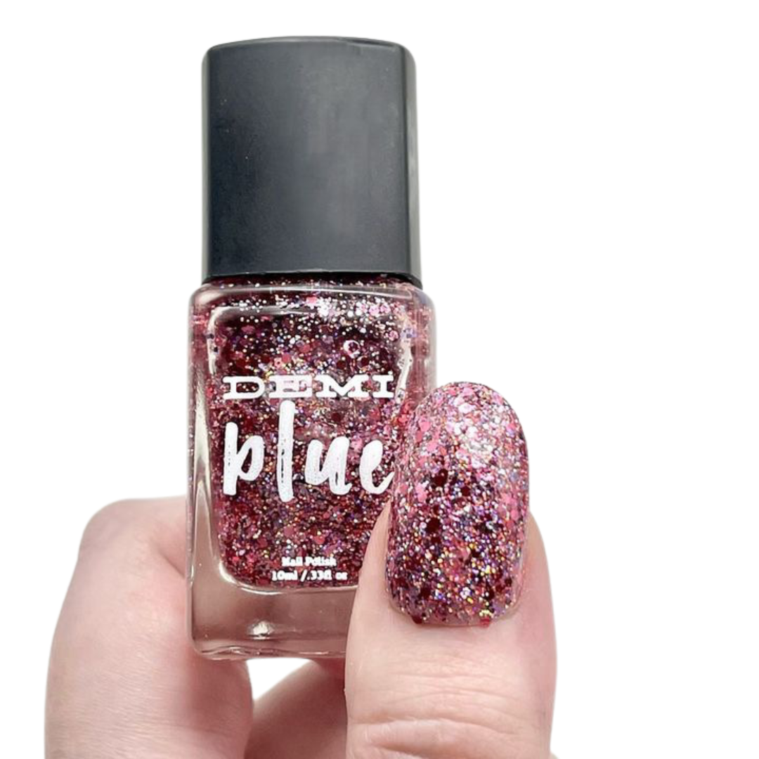 DEMIblue Clean and Vegan Nail Polish - Wholesale Nail Polish - Hot Rocs – Red Shimmer Glitter Vegan Nail Polish3